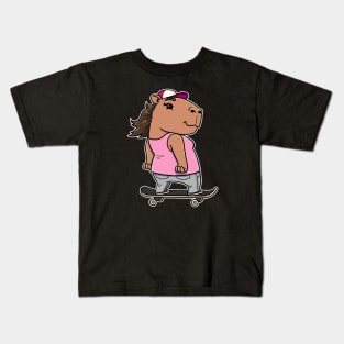 Capybara Skater Girl Skateboarding Kids T-Shirt